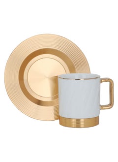 Buy Light Green Porcelain Coffee Cups with Gold Stainless Steel Plate 12 Pieces in Saudi Arabia