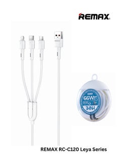 اشتري RC-C120 Leya Series 66W 3-in-1 Liquid Silicone Fast Charging Cable, 1 USB-A to 1 Type-C+ 1 Lightning+ 1 Micro USB port, 1.2 M, White في السعودية