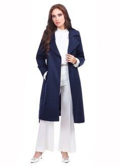 Buy Fully Lined Long Wool Blend Womens Coat With Belt - Blue in Egypt