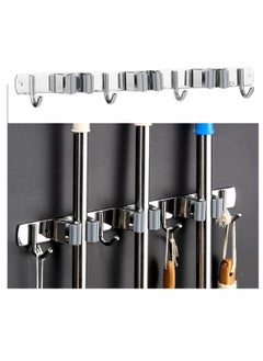 Buy ECVV 2Pes, Mop Broom Holder, Wall Mount Stainless Steel Hanger, Self-Adhesive Tool Organizer, 3 Racks 4 Hooks Heavy Duty Rack No Drill for Home, Garage, Kitchen, Garden, Bathroom Storage-Silver in UAE