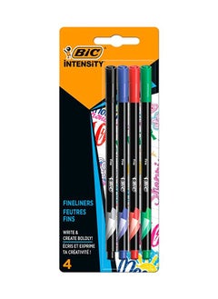 Buy BIC Intensity Fine Writing Felt Pens Fine Point (0.8 mm for 0.4 lines) With Metal-Shielded Nib, Assorted Classic Colours, Pack of 4 in UAE