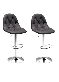 اشتري SBF Height Adjustable Bar Stools | Set of 2 PU Leather Swivel Chairs with Backrest and Footrest | Hydraulic Chrome Base for Kitchen & Dining, Brown في الامارات