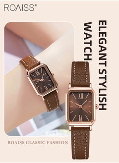 اشتري Women's Leather Strap Quartz Watch, Analog Display Rectangle Dial, Waterproof Fashionable Simple Wristwatch as Gift for Ladies, Brown في السعودية