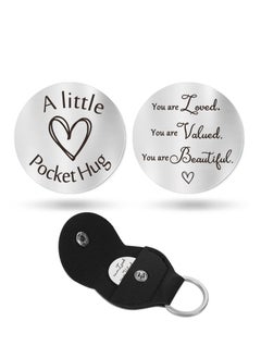 اشتري Pocket Hug Token Keychain - Long Distance Relationship Keepsake Stainless Steel Double Sided Inspirational Giftwith PU Leather Keychain في الامارات