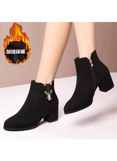 Buy Womens Matte Leather Ankle Boots with Rhinestones Fall/Winter 2024Standard code number of black fleece-lined drilling Standard code number of black fleece-lined drilling in Saudi Arabia