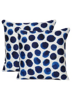 Buy Watercolor Dot Decorative Blue Throw Cushion Cover Set of 2 For Home Bedroom Sofa Home Decoration Car Seat Office Chair (16 X 16 Inch) in UAE