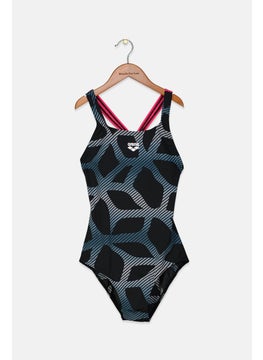 Buy Women Allover Print Non Padded One Piece Swimsuit, Black Combo in Saudi Arabia