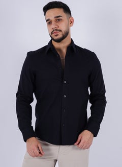 Buy Men’s Winter Shirt Long Sleeves Collared Neck– Pure Black in UAE
