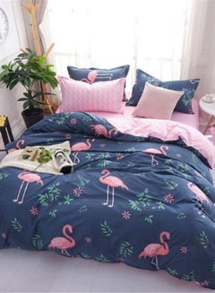 Buy Single Size Bedding Set Without Filler Pink Flamingo Design in UAE