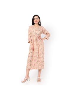 Buy SOFT VISCOSE FRONT BUTTONED GEOMETRIC PRINT CASUAL SHORT ARABIC JALABIYA KAFTAN DRESS in Saudi Arabia