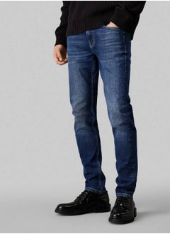 Buy Men's Slim Tapered Jeans, Blue - Cotton in Saudi Arabia