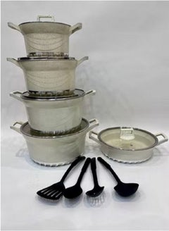 Buy 14 pieces granite cookware set non stick beige color in Saudi Arabia