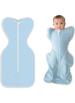 Buy 1-6 Months Baby Anti-startle Swaddle Wrap Toddler Pure Cotton Elastic Swaddle Sleeping Bag Four-season Pure Cotton Double-sided Zipper Elastic Sleeping Bag (Blue) in UAE