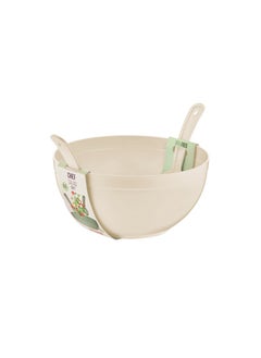 Buy Dunya Large Salad & Fruits Serving Bowl Set with Spoon & Fork for Mixing Salad, Fruit & Pasta – 5.5 Liter Salad Bowl-Beige-Turkey Made in Egypt