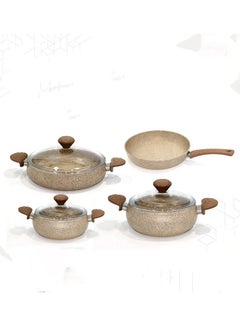 Buy 7-Piece Granite Embossed Aluminum Cookware Pots And Pans Set Perfectly Designed Beige in Saudi Arabia