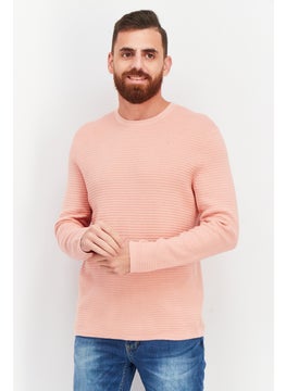 Buy Men Round Neck Textured Long Sleeves Sweatshirt, Peach in UAE