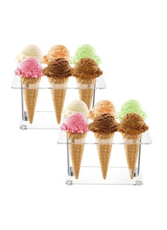 اشتري 2 Pack Acrylic Cone Holder with 6 Holes, Clear Ice Cream Display Stand, Waffle Roll Cone Holder, Cone Holder Stand for Wedding, Birthday, Restaurant, Party في السعودية