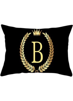 Buy B Letters Printed Throw Pillow Cover Black/Gold 30 X 50cm in UAE