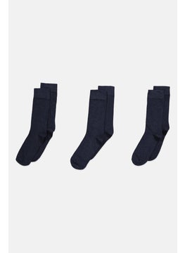 Buy Men 3 Pieces Plain High Socks, Navy Blue in UAE