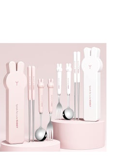 اشتري 2 Set Flatware Set Portable Travel Utensils Bunny Design Cutlery Set Camp Reusable Flatware Silverware Stainless Steel Travel Camping Utensils Set Include Fork Spoon Chopsticks with Case في الامارات