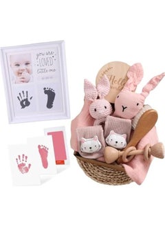 Buy Baby Gift Set For Newborn 3 in1 Baby Hand & Footprint Kit Photo Frame - Baby Bath Set With Baby Rattle & Cotton Socks - New Born Baby Girls Gift & Baby Boy Gifts for Baby Shower (Pink Bunny-5) in Saudi Arabia