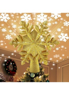 Buy Decoration Tree Topper Lighted Star Tree Topper with Rotating Snowflake Projector Lights 3D Glitter Hollow Star Tree Topper for Festival Tree Decorations in UAE