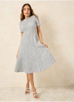 اشتري Jacquard Notch Neck A-Line Midi Dress في السعودية