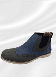 Buy Gray/blue suede Chelsea boots with genuine leather and toe sole in Saudi Arabia