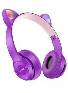 Buy Wireless Gaming Headset, Bluetooth 5.0 Cat Ear Headphones, Kids Headphones,LED Light Up Bluetooth Over Ear Headphones for Kids and Adults Wearing (Purple) in Egypt
