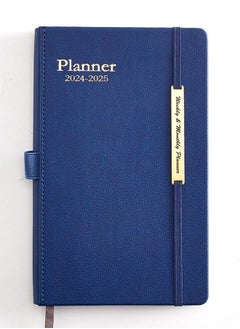 Buy Academic Weekly & Monthly Planner Daily Planner with Monthly Tabs, Leather Cover + Month Label + Thick Paper + Elasticated String on the side in Saudi Arabia