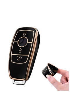 اشتري Key Cover for Mercedes, Car Key Protective Cover for Mercedes Benz E Class 2017 S 2018 Remote Fob Key (Golden Edge-Black) في السعودية