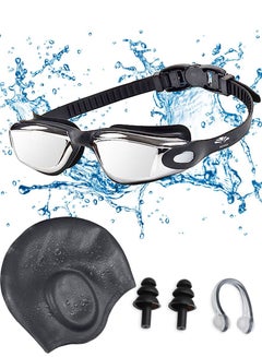 Buy Swimming Kit, Professional Waterproof Swimming Goggles With Earlplugs Nose Clip, Silicone Cap, Anti-Fog UV Protection Leak-Proof, Mirrored Lens With Ultra Wide And Clear View, for Men Women Teens in Saudi Arabia