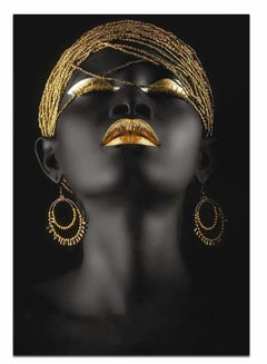 اشتري لوحة جدارية ، لوحة جدارية فنية لديكور الحائط للنساء الأفريقيات ، لوحة فنية جدارية أصلية مصممة من أقراط ذهبية البوب ، عقد أسود على شكل فتاة جميلة ، لوحة على قماش مطبوع بدون إطار (50 × 70 سم) في الامارات