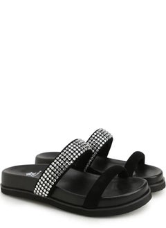 Buy Women's Suede Platform Flip Flop Clogs Decoration with Rhinestone Black in UAE