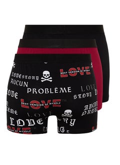 Buy Multicolored 3-Piece Skull Patterned-Plain Pack Cotton Boxers TMNAW24BX00011 in Egypt