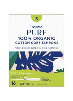 Buy Pure Organic Tampons Cotton & Chlorine-Free Regular Absorbency Unscented 16 Count in UAE