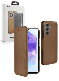 Buy PU Leather Texture Flip Wallet Case Cover For Samsung Galaxy A55 5G 2024 Brown in UAE