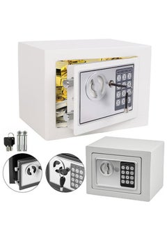 Buy Security Lock Safe Box, Portable Home Security Box with Digital Keypad and Emergency Keys, Mini Lock Box for Valuables, Jewelry, Money and Documents, White in Saudi Arabia