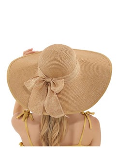 Buy Womens Big Bowknot Straw Hat Large Floppy Foldable Roll up Beach Cap Sun Summer UV Protection in Saudi Arabia