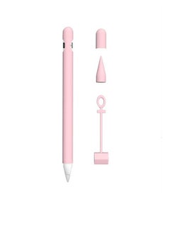 اشتري Silicone Sleeve For Apple Pencil 1st Generation With 2 Nib Cover And 1 Cable Adapter Tether Pink في السعودية