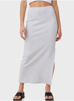 Buy Side Slit Ribbed Maxi Skirt in UAE