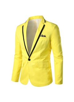 Buy 2023 Slim Fit Fashion Solid Color Mens Suit Yellow in Saudi Arabia