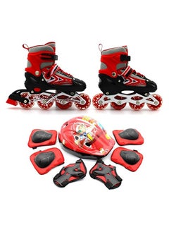 اشتري Skate Shoes for Boys and Girls Inline Skates Adjustable Size Roller Skates with Flashing Wheels for Children Including Protective Gear Red Colour في الامارات