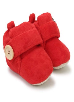 اشتري Superminis Baby Girls And Baby Boys Velvet Soft Base Booties/Shoes With Wooden Button (0-6 Months, Red) في الامارات