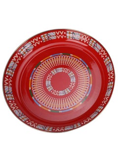 Buy Multi Color Round Shape Juicy Serving Plate | Shinko Asiri Patterned Round Plate | Heritage Serving Tray ( RED ) in Saudi Arabia