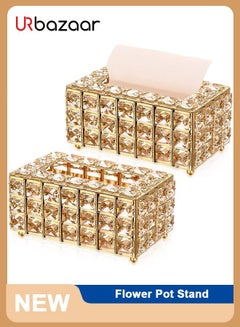 Buy 2 Pcs Rectangular Crystal Tissue Box Cover Decorative Crystal Bathroom Paper Box Sparkling Crystal Napkin Holder Facial Tissue Holder Tissue Box Holder for Bathroom Kitchen Dining Room (Gold) in UAE