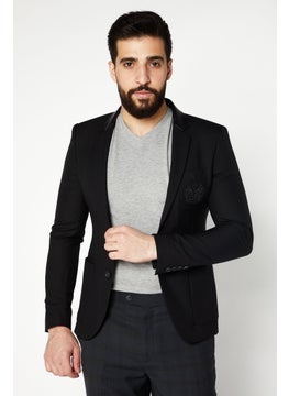 Buy Men Regular Fit Long Sleeve Textured Suit Blazer, Black in Saudi Arabia