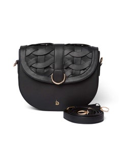 Buy Fancy Faux Leather Logo Embellished Bag With Front Braided Part And Adjustable Shoulder Strap in Egypt