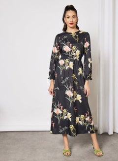 Buy Floral Print Midi Dress Black in Egypt