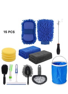 اشتري Car Wash Cleaning Tools Kit Car Detailing Set with Bag Collapsible Bucket Wash Mitt Sponge Towels Tire Brush Window Scraper Duster Complete Interior Car Care Kit في السعودية